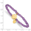 Stainless Steel Polished Yellow IP Heart Light Purple Jade Stretch Bracelet