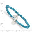 Stainless Steel Polished Hearts Blue Jade Beaded Stretch Bracelet