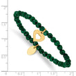 Stainless Steel Polished Heart Yellow IP Green Jade Stretch Bracelet
