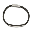 Stainless Steel Brushed Black Leather 8.25in ID Bracelet