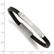 Stainless Steel Brushed Black Leather 8.25in ID Bracelet
