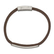 Stainless Steel Brushed Brown Leather 8.25in ID Bracelet