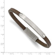 Stainless Steel Brushed Brown Leather 8.25in ID Bracelet