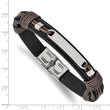 Stainless Steel Polished Black and Brown Leather 8.25in Bracelet