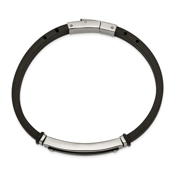 Stainless Steel Polished Black IP-plated Black Rubber 8.25in Bracelet