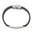 Stainless Steel Polished Brown Leather 8.25in ID Bracelet