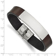 Stainless Steel Polished Brown Leather 8.25in ID Bracelet