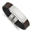 Stainless Steel Polished Brown Leather 8.25in ID Bracelet
