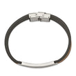 Stainless Steel Polished Brown/Black Leather 8.25in ID Bracelet