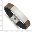 Stainless Steel Polished Brown/Black Leather 8.25in ID Bracelet