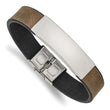 Stainless Steel Polished Brown/Black Leather 8.25in ID Bracelet