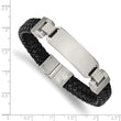 Stainless Steel Brushed Black Leather 8.5in ID Bracelet
