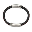 Stainless Steel Polished Black & Brown Braided Leather 8.25in ID Bracelet