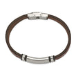 Stainless Steel Polished Brown Faux Leather w/ Black Rubber ID Bracelet
