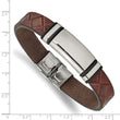 Stainless Steel Polished Brown Faux Leather w/ Black Rubber ID Bracelet