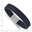 Stainless Steel Brushed Blue Leather 8.5 inch Bracelet