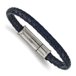 Stainless Steel Brushed Braided Blue Leather 8.25in Bracelet