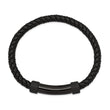 Stainless Steel Polished Black IP-plated Black Leather 8.25in Bracelet