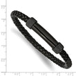 Stainless Steel Polished Black IP-plated Black Leather 8.25in Bracelet