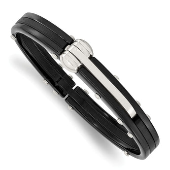 Stainless Steel Black PVC and Black IP-plated Hinged Bangle