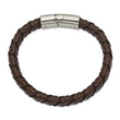 Stainless Steel Polished Black and Brown Textured Leather 8in Bracelet