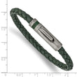 Stainless Steel Antiqued Green Leather 8.25in Bracelet