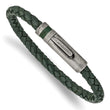 Stainless Steel Antiqued Green Leather 8.25in Bracelet