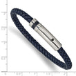 Stainless Steel Polished Blue Leather 8.25in Bracelet