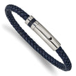 Stainless Steel Polished Blue Leather 8.25in Bracelet