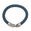 Stainless Steel Antiqued and Polished Blue Leather 8.25in Bracelet