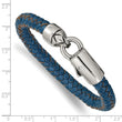 Stainless Steel Antiqued and Polished Blue Leather 8.25in Bracelet