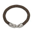 Stainless Steel Brushed Brown Leather 8.25in Bracelet