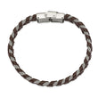Stainless Steel Polished Wire and Brown Leather 8.25in Bracelet