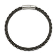 Stainless Steel Polished Wire and Black Leather 8.75in Bracelet