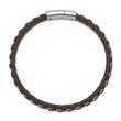 Stainless Steel Polished Wire and Brown Leather 8.75in Bracelet