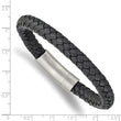 Stainless Steel Brushed Grey Leather 8.25in Bracelet