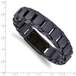 Stainless Steel Brushed Black IP-plated Blue Leather 8.5in Bracelet