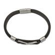 Stainless Steel Brushed Infinity Symbol Black Leather 8in Bracelet
