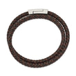 Stainless Steel Polished Brown/Black Leather Braided 15.75in Wrap Bracelet