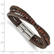 Stainless Steel Polished with Tiger's Eye Brown Leather 8.25in Bracelet