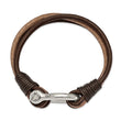 Stainless Steel Polished DarkBrown/Tan Leather MultiStrand Shackle Bracelet