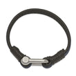 Stainless Steel Polished Black & Blue Leather 8.25in Shackle Bracelet