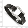 Stainless Steel Polished Black Leather 8.25in Shackle Bracelet