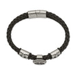 Stainless Steel Antiqued & Polished Black Leather w/Rubber 8.25in Bracelet