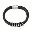Stainless Steel Black Rubber & Leather 8.5in Bracelet