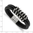 Stainless Steel Black Rubber & Leather 8.5in Bracelet