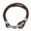 Stainless Steel Polished Functional Compass Brown Leather 8.5in Bracelet