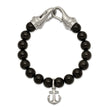 Stainless Steel Brushed Black Agate Beads 8in Anchor Bracelet