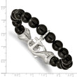 Stainless Steel Brushed Black Agate Beads 8in Anchor Bracelet