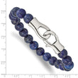 Stainless Steel Polished Genuine Lapis Beads 9in Bracelet